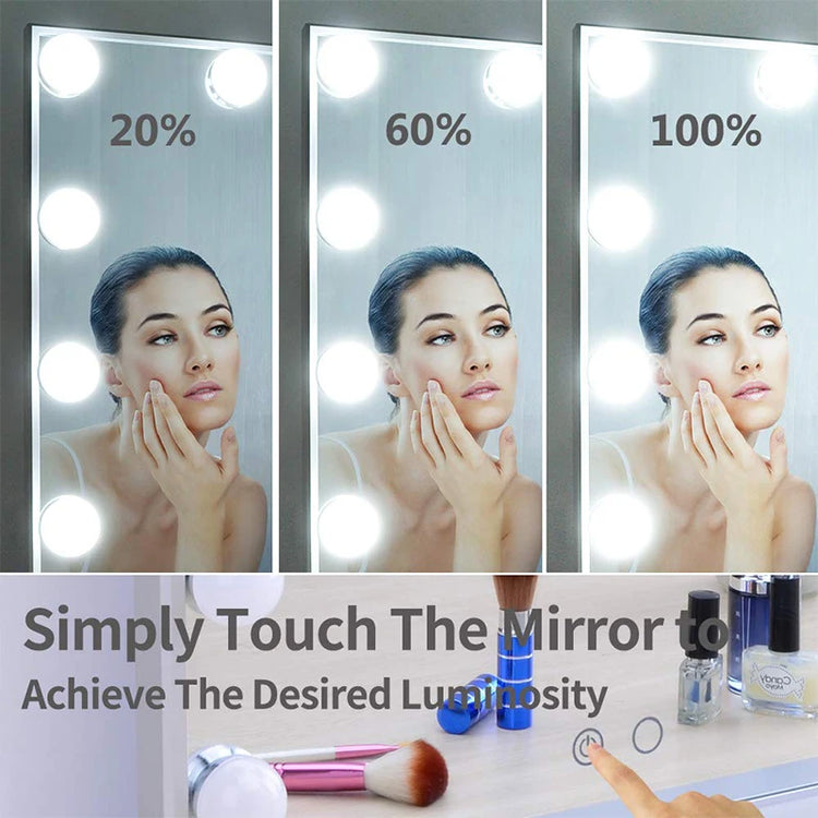 Vanity Makeup Mirror with Lights 17 LED Bulbs 3 Color Lighting Cosmetics for Dressing Bedroom Tabletop White