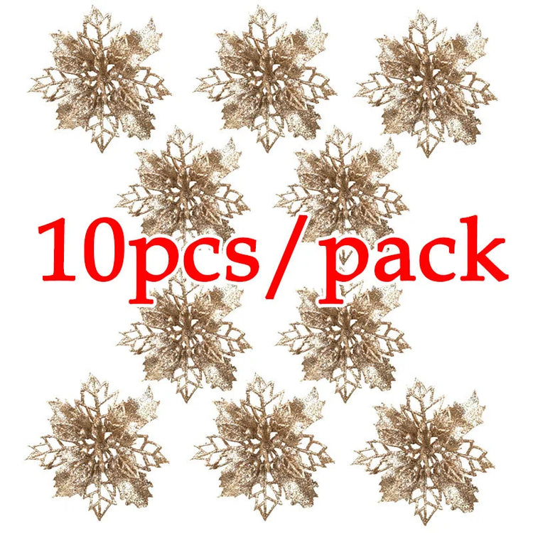 (10pcs) Artificial Christmas Tree Flower Glitter Decorations Xmas Ornaments New Year Gift