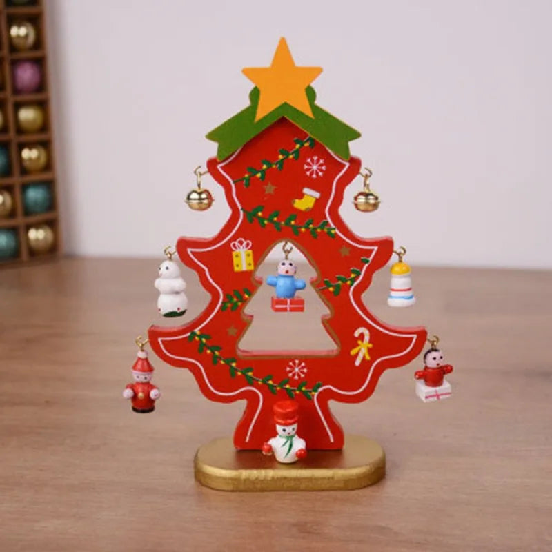 Handcrafted Wooden Christmas Tree Decoration-1pc 3D Tabletop Christmas Ornament with Hanging Accessories, Festive Decor Gift