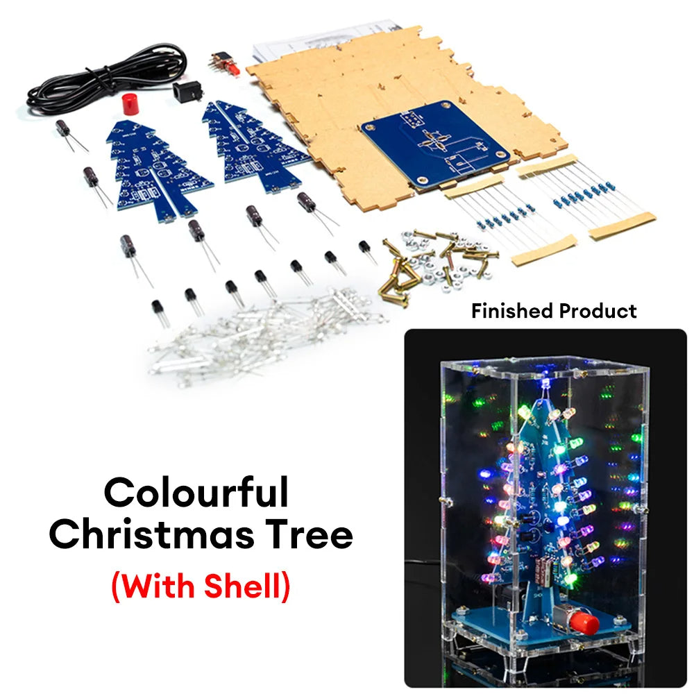 DIY 3D Christmas Tree Soldering Practice Colorful LED Flashing LED RGB Electronic Science Assemble Kit DIY Christmas Trees