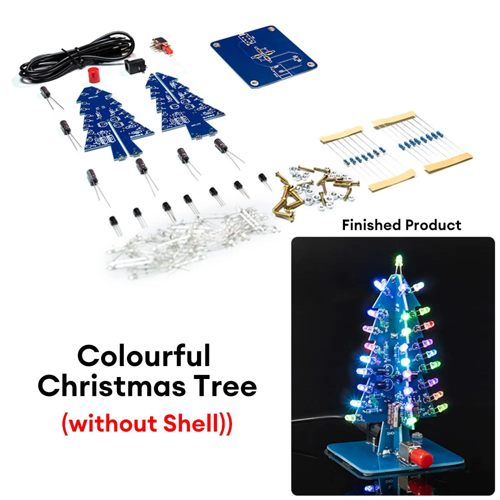 DIY 3D Christmas Tree Soldering Practice Colorful LED Flashing LED RGB Electronic Science Assemble Kit DIY Christmas Trees